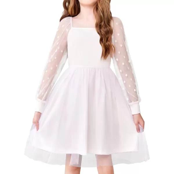 Arshiner Girl Tulle Dress Puff Long Sleeve Teen Girls Party Casual Dresses 5-12Y