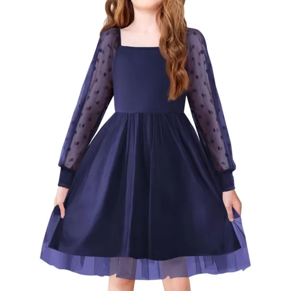 Arshiner Girl Tulle Dress Puff Long Sleeve Teen Girls Party Casual Dresses 5-12Y