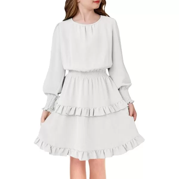 Arshiner Girls Long Sleeve Dress Boho Tiered Ruffle Hem Elegant Smocked Waist Midi Dress
