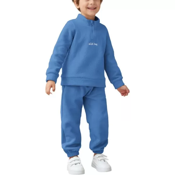 Arshiner Toddler Boys Letter Embroidery Half Zip Sweatshirt &amp; Pants Set Fuzzy Fleece Fall Winter Outfits 2~6 Years