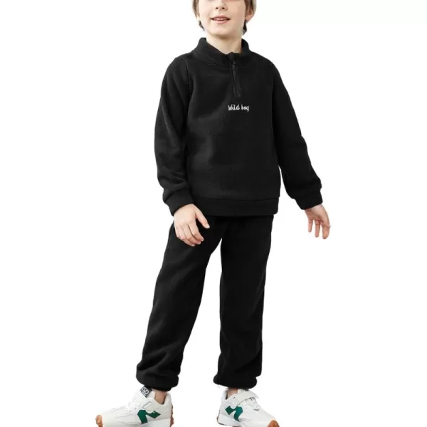 Arshiner Toddler Boys Letter Embroidery Half Zip Sweatshirt &amp; Pants Set Fuzzy Fleece Fall Winter Outfits 2~6 Years