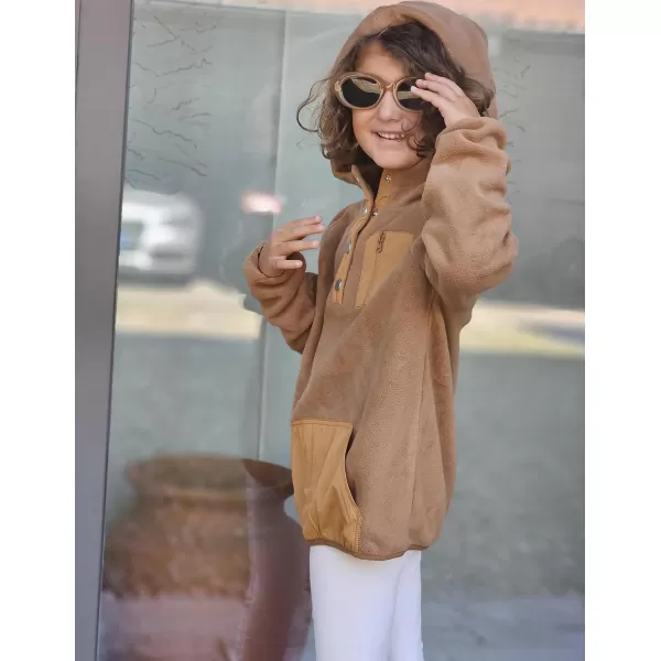 Arshiner Girls Fleece Pullover Hooded Sweatshirt Colorblock Sherpa Hoodie for Teen Girl Winter Button Jacket Coat with Pocket