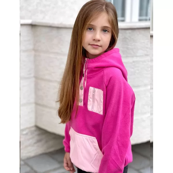 Arshiner Girls Fleece Pullover Hooded Sweatshirt Colorblock Sherpa Hoodie for Teen Girl Winter Button Jacket Coat with Pocket