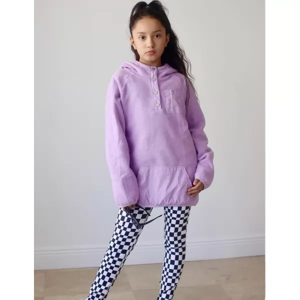 Arshiner Girls Fleece Pullover Hooded Sweatshirt Colorblock Sherpa Hoodie for Teen Girl Winter Button Jacket Coat with Pocket