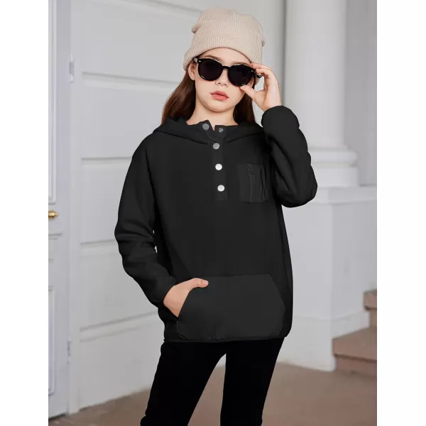 Arshiner Girls Fleece Pullover Hooded Sweatshirt Colorblock Sherpa Hoodie for Teen Girl Winter Button Jacket Coat with Pocket