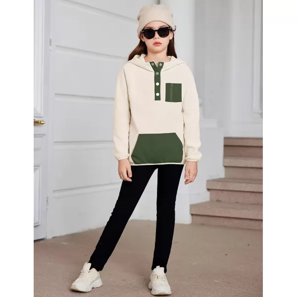 Arshiner Girls Fleece Pullover Hooded Sweatshirt Colorblock Sherpa Hoodie for Teen Girl Winter Button Jacket Coat with Pocket