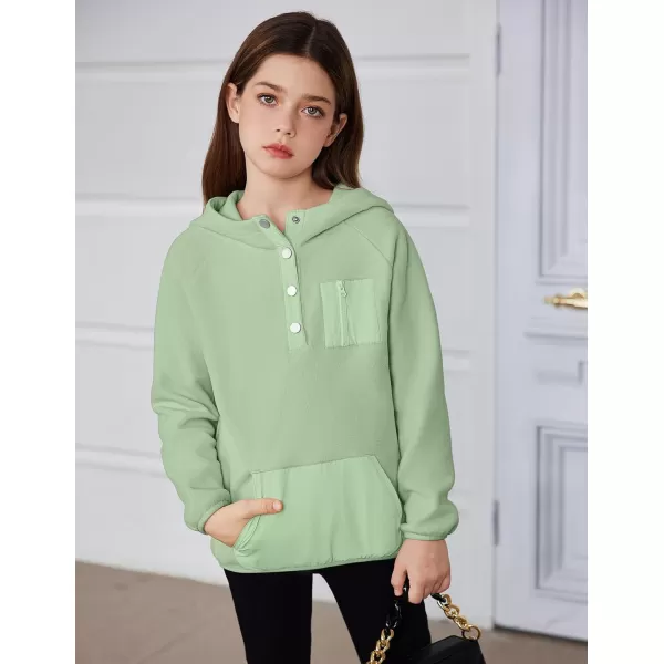 Arshiner Girls Fleece Pullover Hooded Sweatshirt Colorblock Sherpa Hoodie for Teen Girl Winter Button Jacket Coat with Pocket