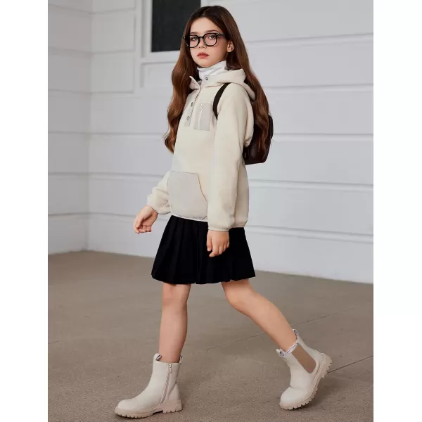 Arshiner Girls Fleece Pullover Hooded Sweatshirt Colorblock Sherpa Hoodie for Teen Girl Winter Button Jacket Coat with Pocket