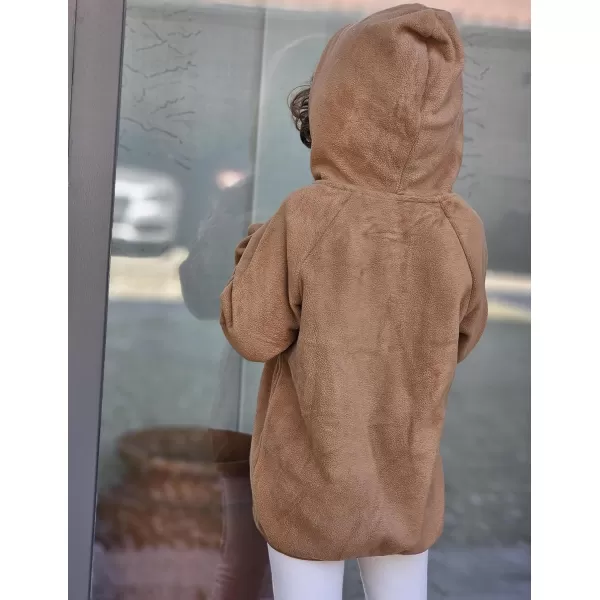 Arshiner Girls Fleece Pullover Hooded Sweatshirt Colorblock Sherpa Hoodie for Teen Girl Winter Button Jacket Coat with Pocket