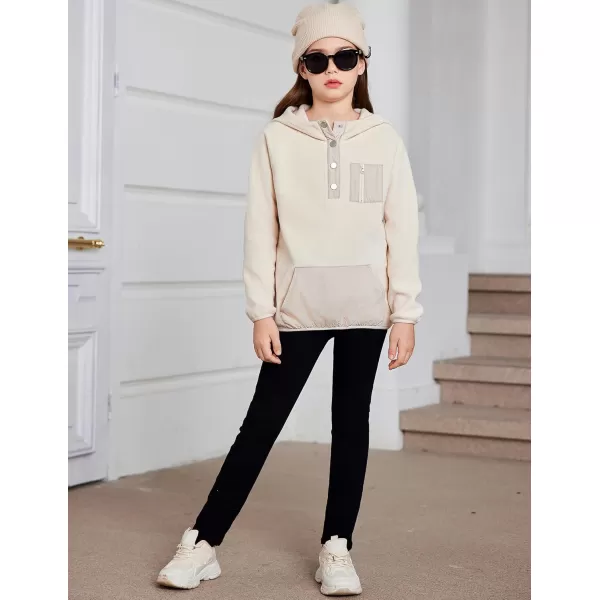 Arshiner Girls Fleece Pullover Hooded Sweatshirt Colorblock Sherpa Hoodie for Teen Girl Winter Button Jacket Coat with Pocket