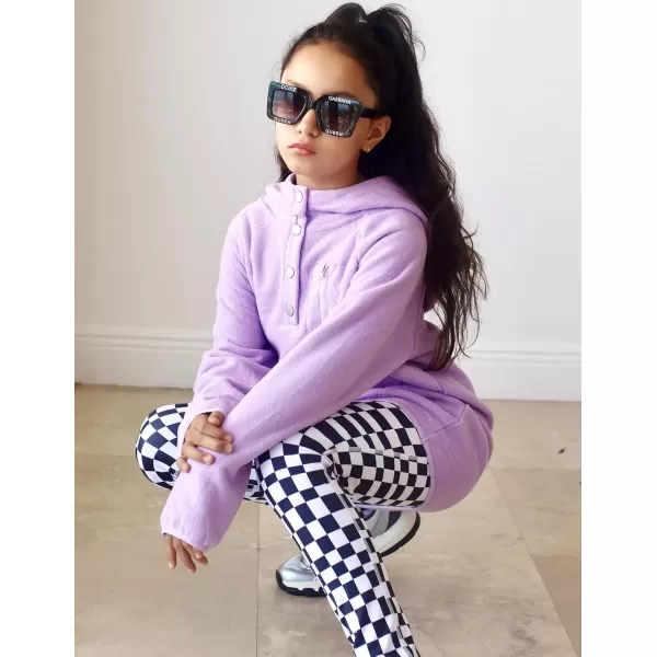 Arshiner Girls Fleece Pullover Hooded Sweatshirt Colorblock Sherpa Hoodie for Teen Girl Winter Button Jacket Coat with Pocket