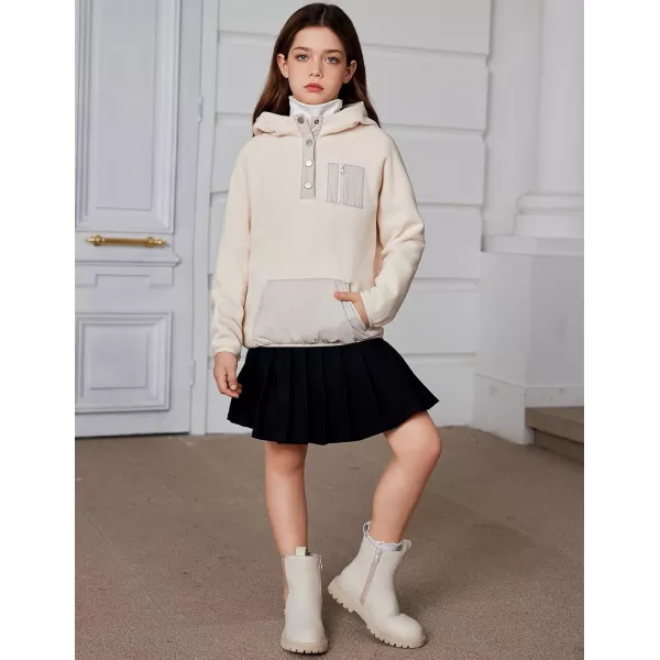 Arshiner Girls Fleece Pullover Hooded Sweatshirt Colorblock Sherpa Hoodie for Teen Girl Winter Button Jacket Coat with Pocket