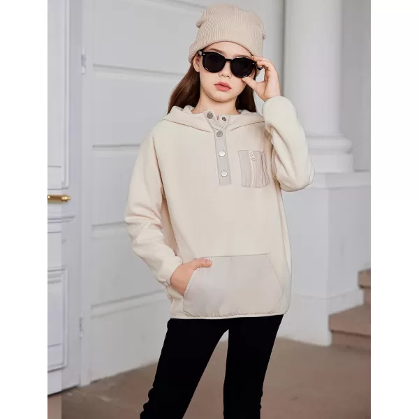 Arshiner Girls Fleece Pullover Hooded Sweatshirt Colorblock Sherpa Hoodie for Teen Girl Winter Button Jacket Coat with Pocket
