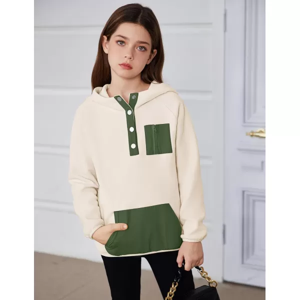 Arshiner Girls Fleece Pullover Hooded Sweatshirt Colorblock Sherpa Hoodie for Teen Girl Winter Button Jacket Coat with Pocket
