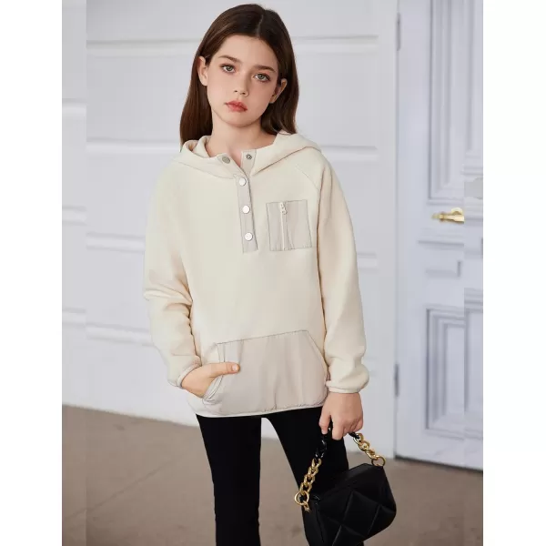 Arshiner Girls Fleece Pullover Hooded Sweatshirt Colorblock Sherpa Hoodie for Teen Girl Winter Button Jacket Coat with Pocket