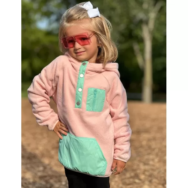 Arshiner Girls Fleece Pullover Hooded Sweatshirt Colorblock Sherpa Hoodie for Teen Girl Winter Button Jacket Coat with Pocket
