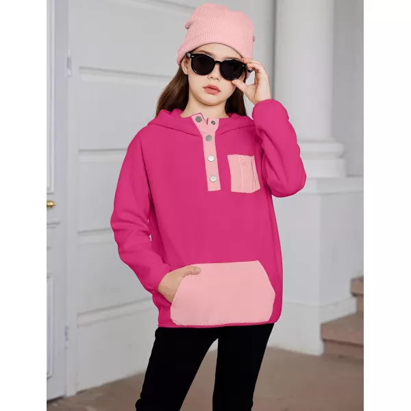 Arshiner Girls Fleece Pullover Hooded Sweatshirt Colorblock Sherpa Hoodie for Teen Girl Winter Button Jacket Coat with Pocket