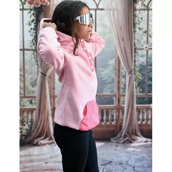 Arshiner Girls Fleece Pullover Hooded Sweatshirt Colorblock Sherpa Hoodie for Teen Girl Winter Button Jacket Coat with Pocket