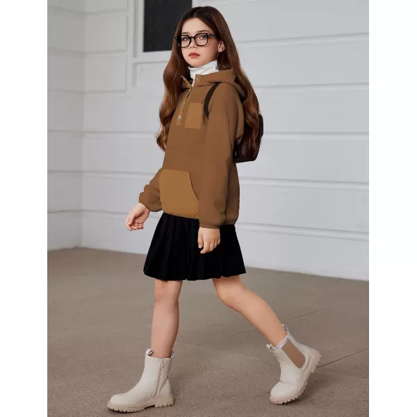 Arshiner Girls Fleece Pullover Hooded Sweatshirt Colorblock Sherpa Hoodie for Teen Girl Winter Button Jacket Coat with Pocket