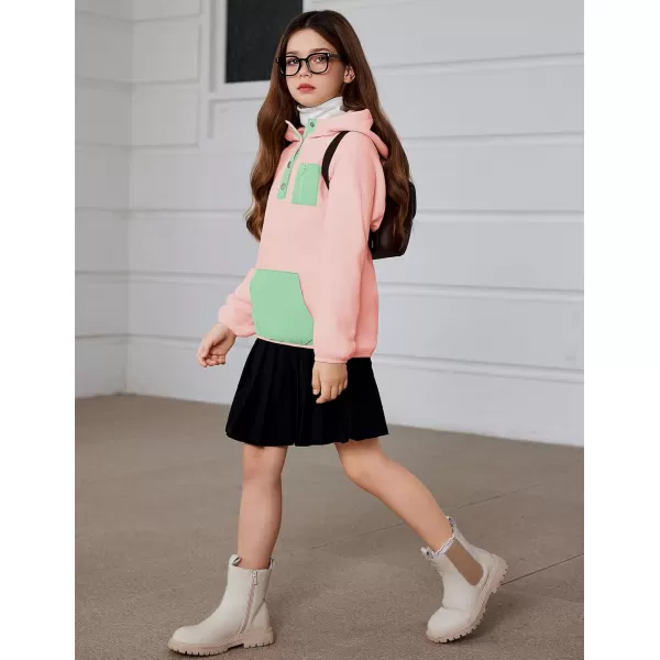 Arshiner Girls Fleece Pullover Hooded Sweatshirt Colorblock Sherpa Hoodie for Teen Girl Winter Button Jacket Coat with Pocket