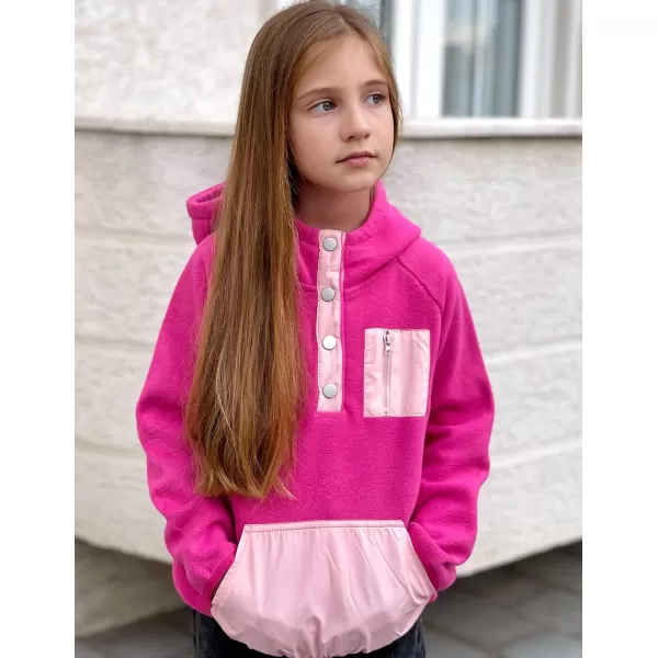 Arshiner Girls Fleece Pullover Hooded Sweatshirt Colorblock Sherpa Hoodie for Teen Girl Winter Button Jacket Coat with Pocket