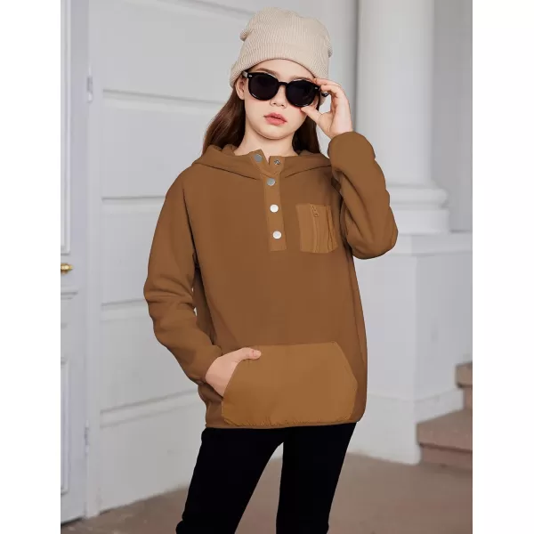 Arshiner Girls Fleece Pullover Hooded Sweatshirt Colorblock Sherpa Hoodie for Teen Girl Winter Button Jacket Coat with Pocket