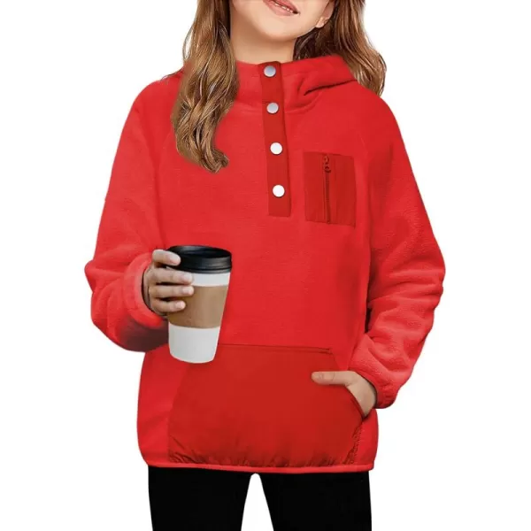 Arshiner Girls Fleece Pullover Hooded Sweatshirt Colorblock Sherpa Hoodie for Teen Girl Winter Button Jacket Coat with Pocket
