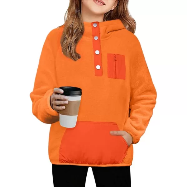 Arshiner Girls Fleece Pullover Hooded Sweatshirt Colorblock Sherpa Hoodie for Teen Girl Winter Button Jacket Coat with Pocket