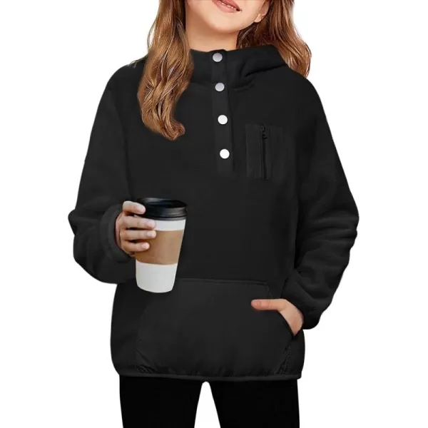 Arshiner Girls Fleece Pullover Hooded Sweatshirt Colorblock Sherpa Hoodie for Teen Girl Winter Button Jacket Coat with Pocket