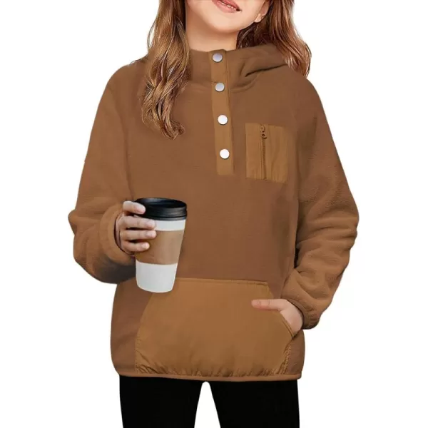 Arshiner Girls Fleece Pullover Hooded Sweatshirt Colorblock Sherpa Hoodie for Teen Girl Winter Button Jacket Coat with Pocket
