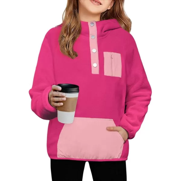 Arshiner Girls Fleece Pullover Hooded Sweatshirt Colorblock Sherpa Hoodie for Teen Girl Winter Button Jacket Coat with Pocket