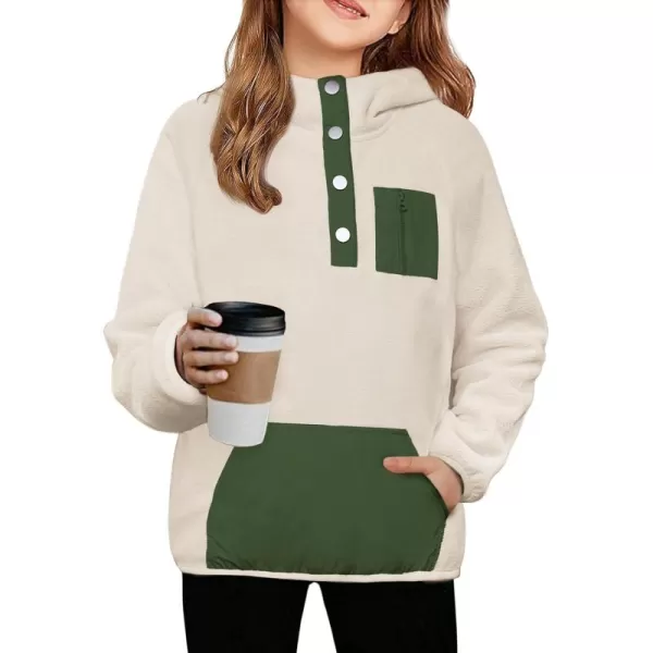 Arshiner Girls Fleece Pullover Hooded Sweatshirt Colorblock Sherpa Hoodie for Teen Girl Winter Button Jacket Coat with Pocket