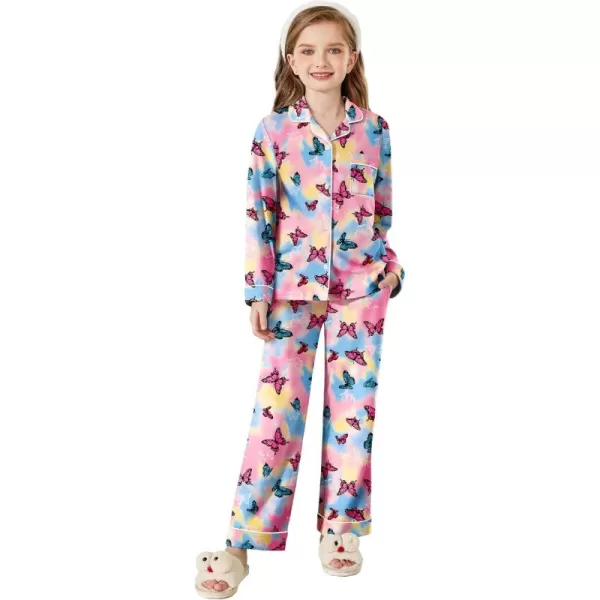 Arshiner Pajamas Set for Girls Plaid Long Sleeve Lounge Set Button Down Pj Sets