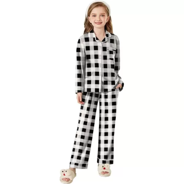 Arshiner Pajamas Set for Girls Plaid Long Sleeve Lounge Set Button Down Pj Sets