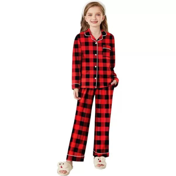 Arshiner Pajamas Set for Girls Plaid Long Sleeve Lounge Set Button Down Pj Sets