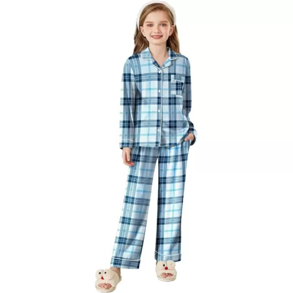 Arshiner Pajamas Set for Girls Plaid Long Sleeve Lounge Set Button Down Pj Sets