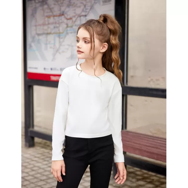 Arshiner Girls Crop Tops Long Sleeve Shirts Drop Shoulder Crewneck Casual Fashion T Shirts Tee