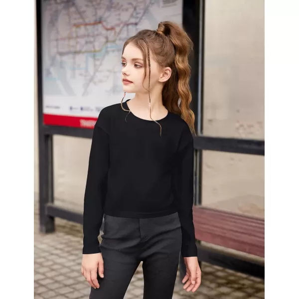 Arshiner Girls Crop Tops Long Sleeve Shirts Drop Shoulder Crewneck Casual Fashion T Shirts Tee