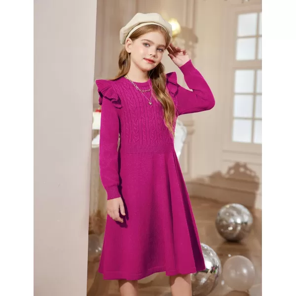 Arshiner Girls Sweater Dress Fall Winter Lantern Long Sleeve Cable Knit Pullover Midi Dresses