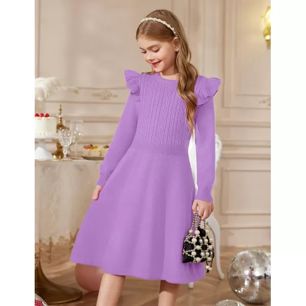 Arshiner Girls Sweater Dress Fall Winter Lantern Long Sleeve Cable Knit Pullover Midi Dresses