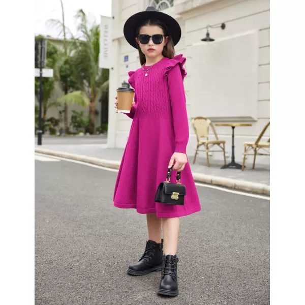 Arshiner Girls Sweater Dress Fall Winter Lantern Long Sleeve Cable Knit Pullover Midi Dresses