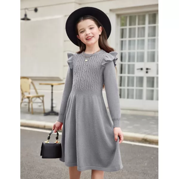 Arshiner Girls Sweater Dress Fall Winter Lantern Long Sleeve Cable Knit Pullover Midi Dresses