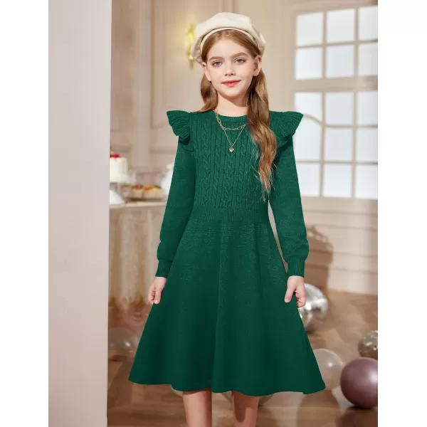 Arshiner Girls Sweater Dress Fall Winter Lantern Long Sleeve Cable Knit Pullover Midi Dresses