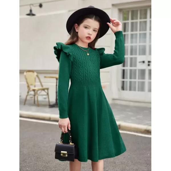 Arshiner Girls Sweater Dress Fall Winter Lantern Long Sleeve Cable Knit Pullover Midi Dresses