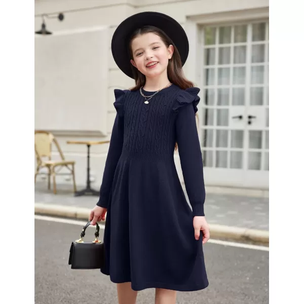 Arshiner Girls Sweater Dress Fall Winter Lantern Long Sleeve Cable Knit Pullover Midi Dresses