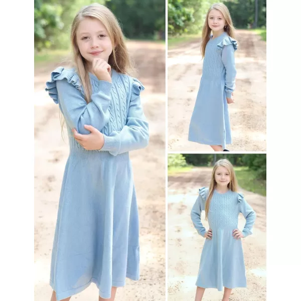 Arshiner Girls Sweater Dress Fall Winter Lantern Long Sleeve Cable Knit Pullover Midi Dresses