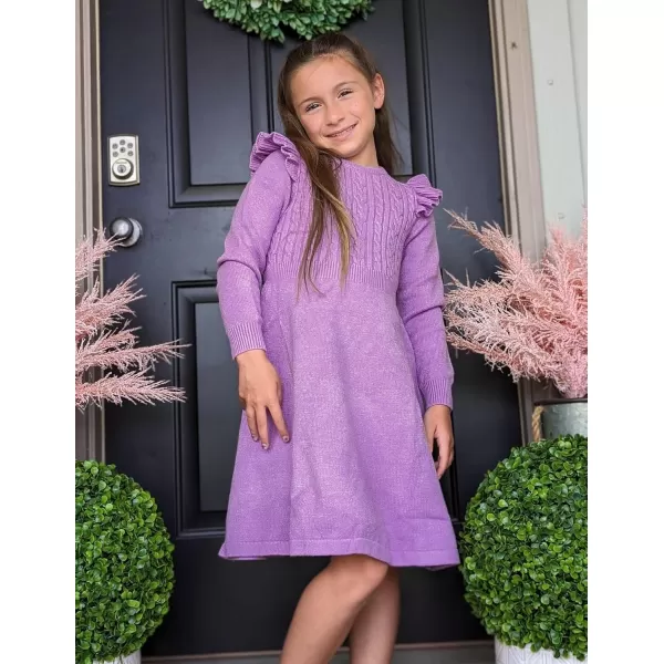 Arshiner Girls Sweater Dress Fall Winter Lantern Long Sleeve Cable Knit Pullover Midi Dresses