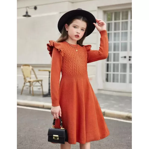 Arshiner Girls Sweater Dress Fall Winter Lantern Long Sleeve Cable Knit Pullover Midi Dresses