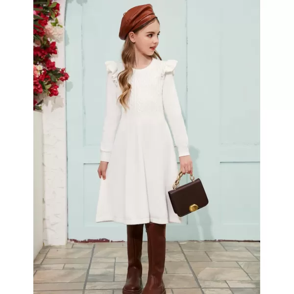Arshiner Girls Sweater Dress Fall Winter Lantern Long Sleeve Cable Knit Pullover Midi Dresses