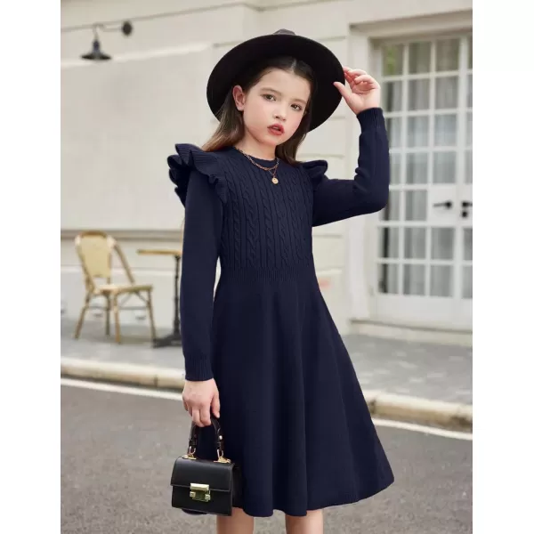 Arshiner Girls Sweater Dress Fall Winter Lantern Long Sleeve Cable Knit Pullover Midi Dresses